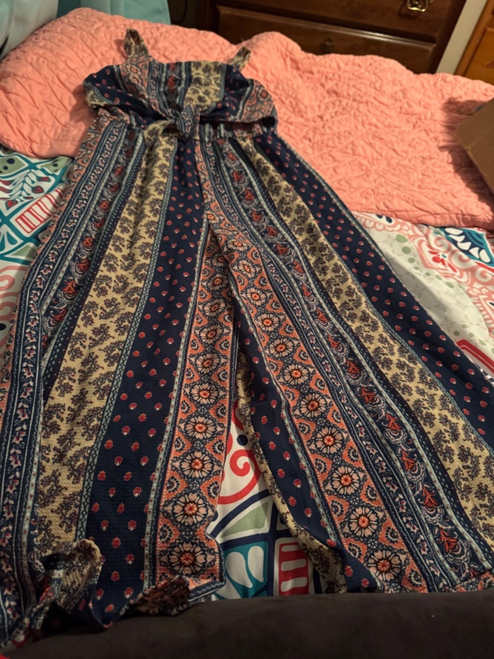 Knitworks Navy and Cream Patterned Girls Jumpsuit